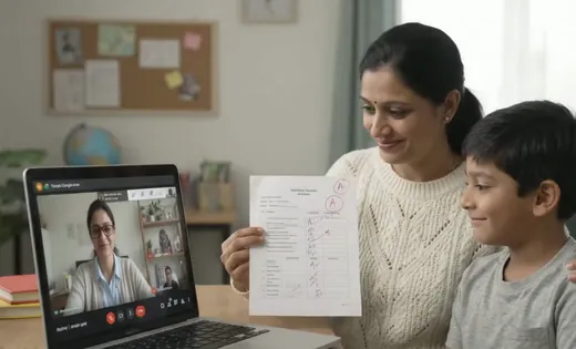 Indian mother and son celebrating A+ test result with 1-on-1 teacher
